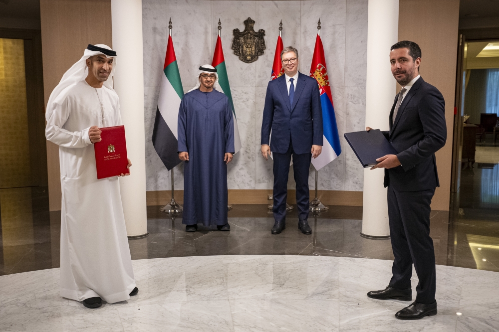 محمد بن زايد يشهد تبادل اتفاقية الشراكة مع صربيا